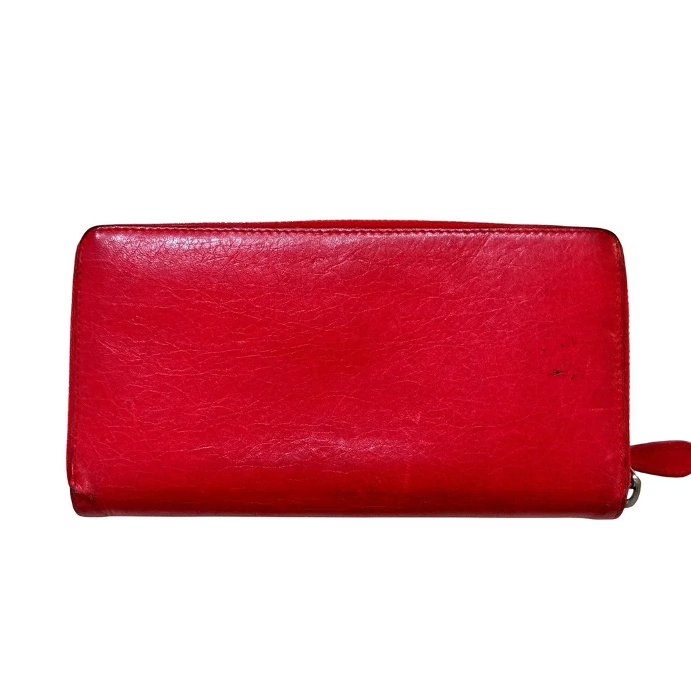 Balenciaga Red Leather City Moto Stud Zip Wallet Y2K Luxury COA Box‎